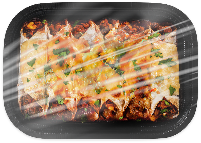 Enchiladas wrapped in transparent film