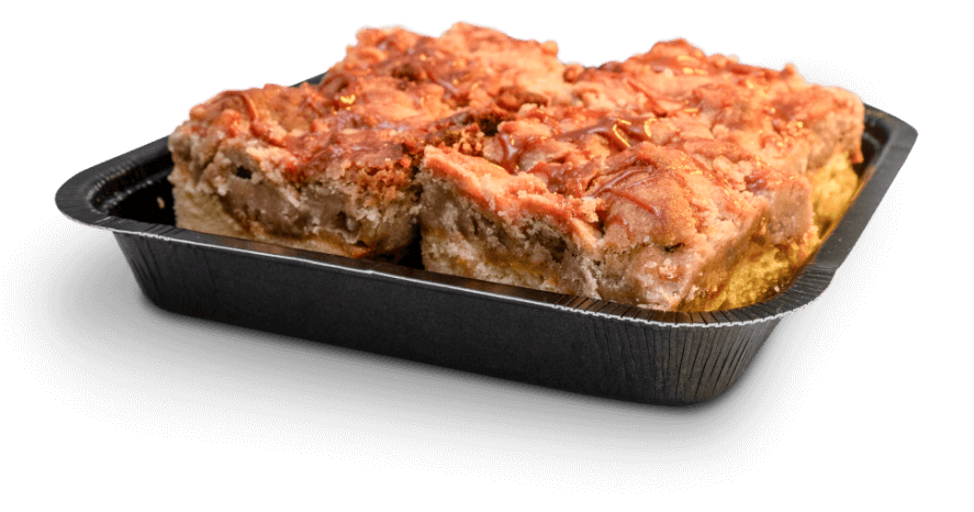 Square black pan with gooey cake
