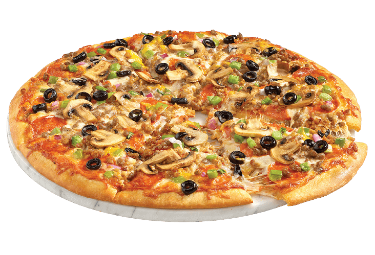 Supreme pizza on a Paper Tray